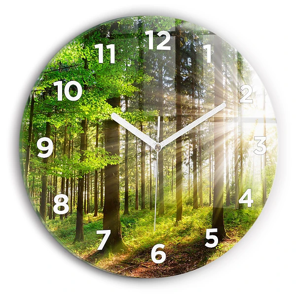 Wanduhr glas rund Sonnenaufgang im Wald