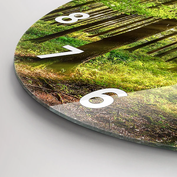 Wanduhr glas rund Sonnenaufgang im Wald