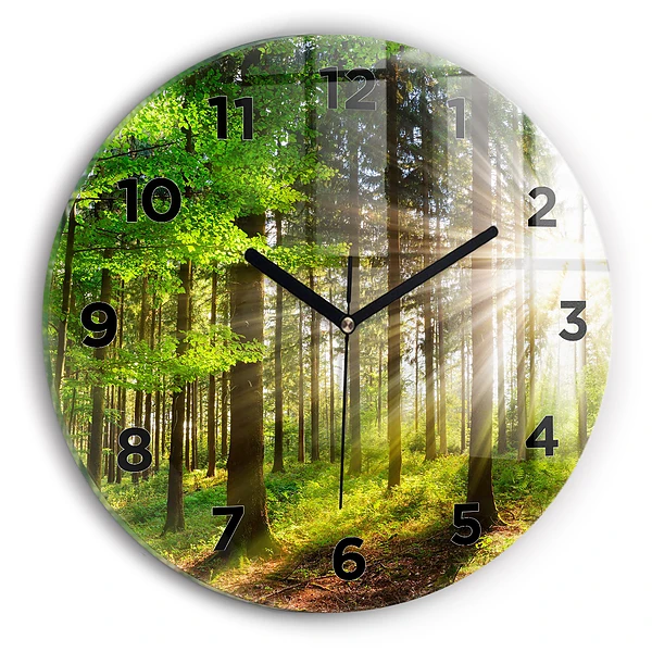 Wanduhr glas rund Sonnenaufgang im Wald