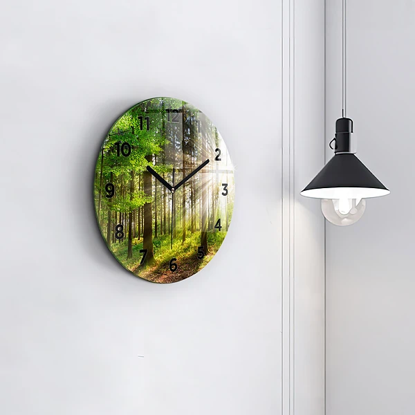 Wanduhr glas rund Sonnenaufgang im Wald