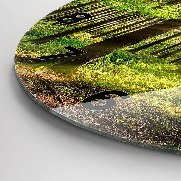 Wanduhr glas rund Sonnenaufgang im Wald