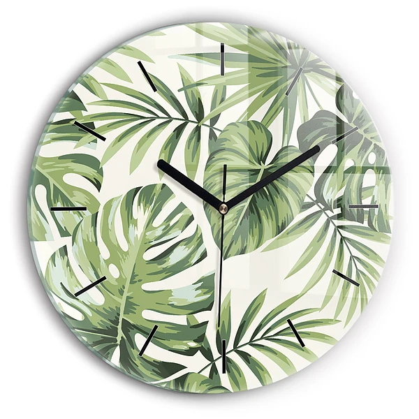 Wanduhr glas rund Tropisches Muster
