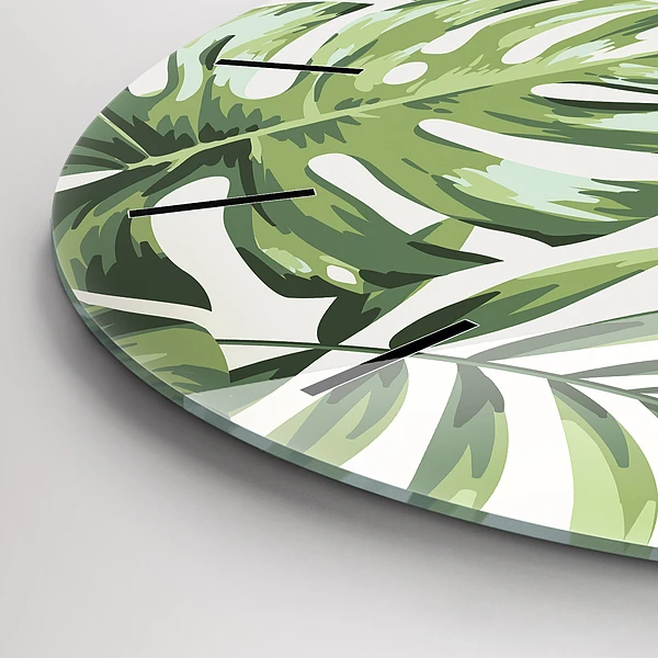 Wanduhr glas rund Tropisches Muster
