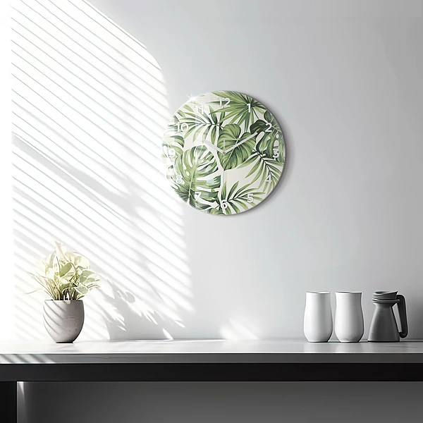 Wanduhr glas rund Tropisches Muster