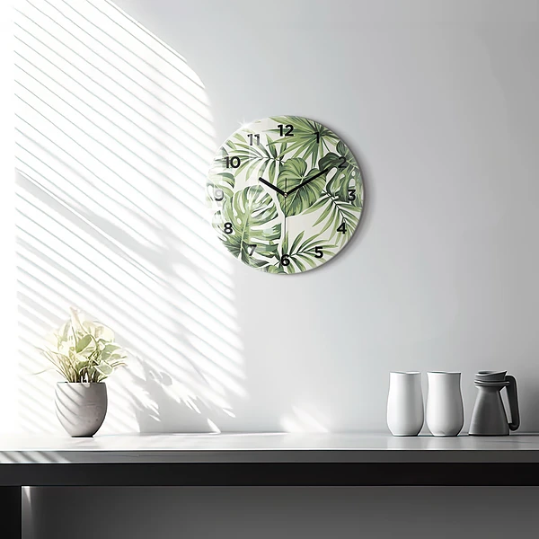 Wanduhr glas rund Tropisches Muster