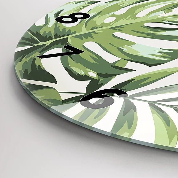 Wanduhr glas rund Tropisches Muster