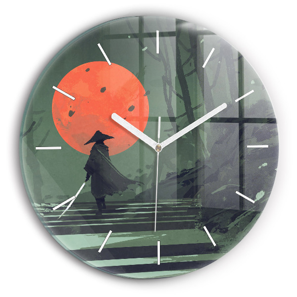 Wanduhr rund Samurai im Wald