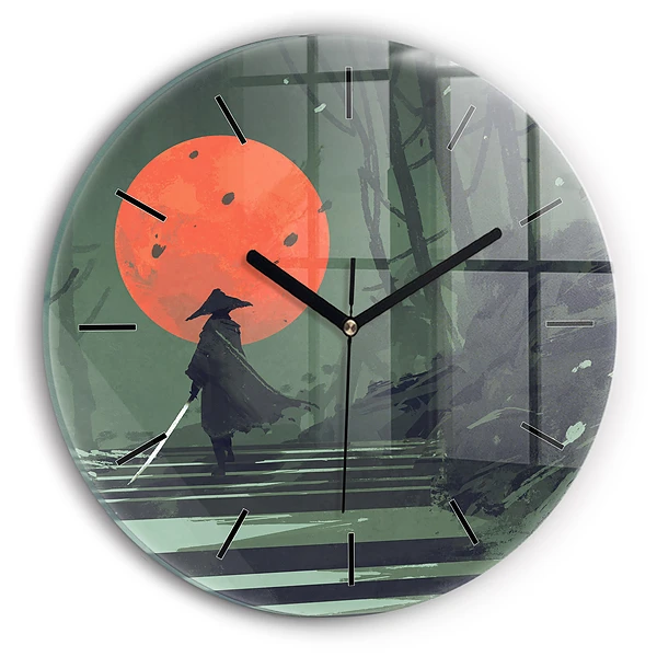 Wanduhr rund Samurai im Wald