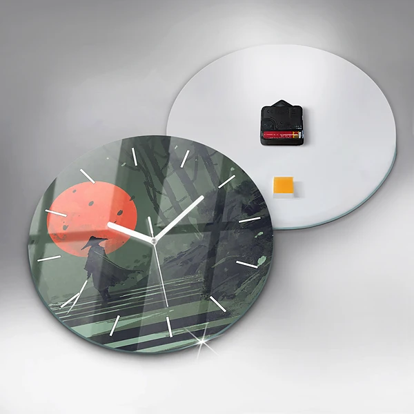Wanduhr rund Samurai im Wald
