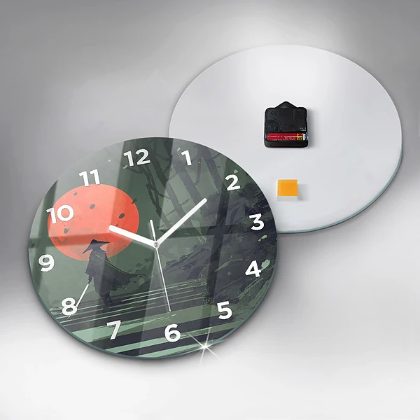 Wanduhr rund Samurai im Wald