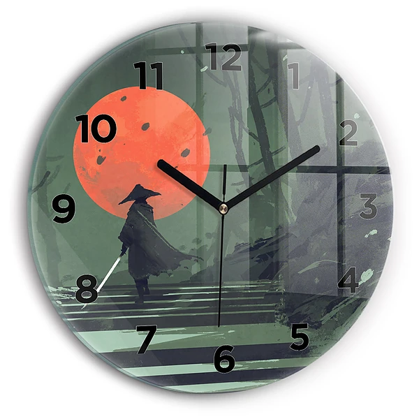 Wanduhr rund Samurai im Wald