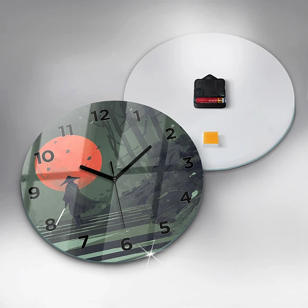 Wanduhr rund Samurai im Wald