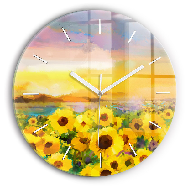 Wanduhr rund Feld mit Sonnenblumen