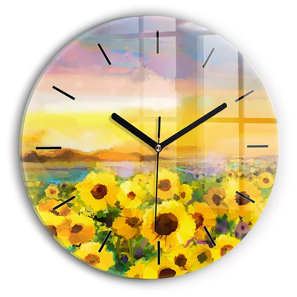 Wanduhr rund Feld mit Sonnenblumen