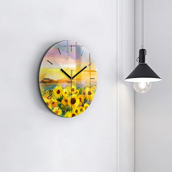 Wanduhr rund Feld mit Sonnenblumen