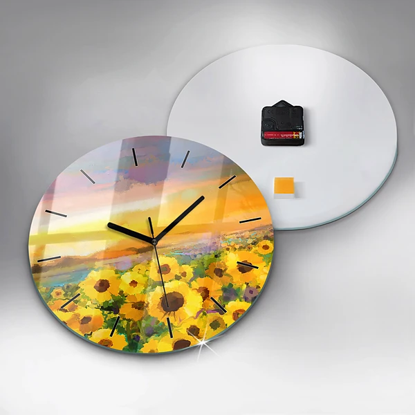 Wanduhr rund Feld mit Sonnenblumen