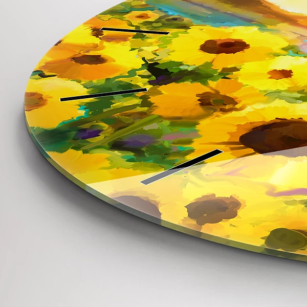 Wanduhr rund Feld mit Sonnenblumen