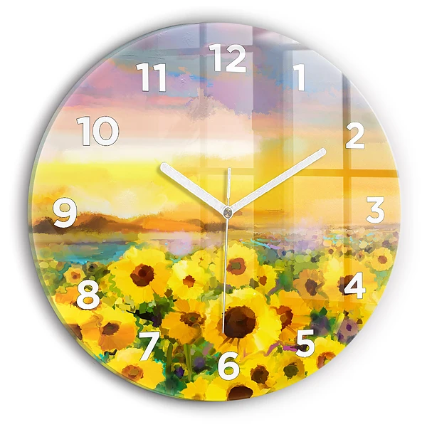 Wanduhr rund Feld mit Sonnenblumen
