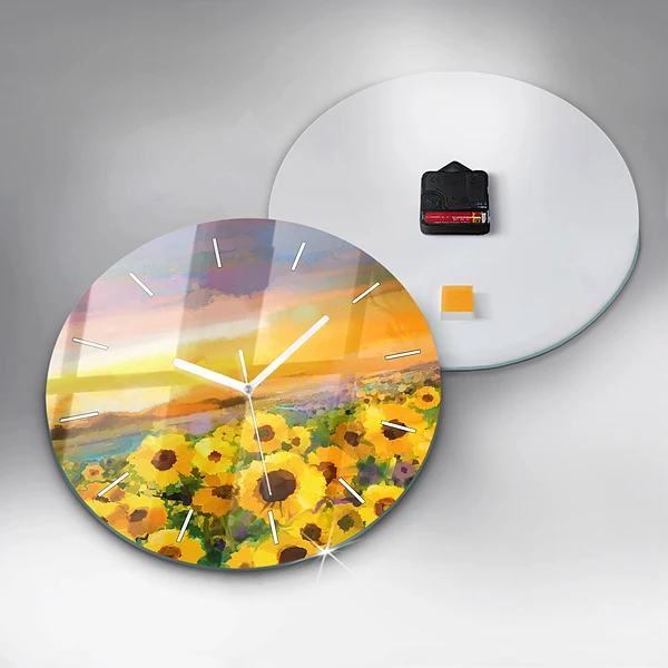 Wanduhr rund Feld mit Sonnenblumen