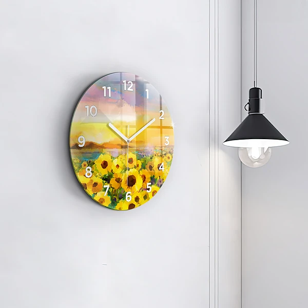 Wanduhr rund Feld mit Sonnenblumen