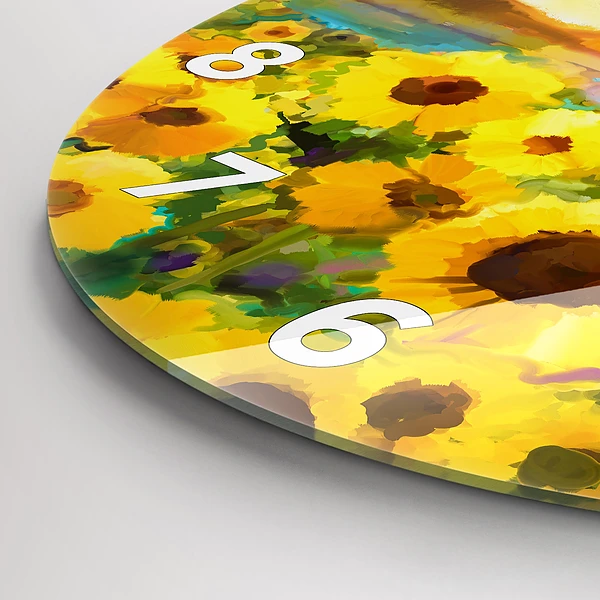 Wanduhr rund Feld mit Sonnenblumen