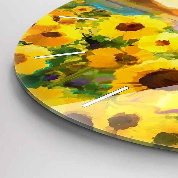 Wanduhr rund Feld mit Sonnenblumen