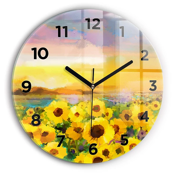 Wanduhr rund Feld mit Sonnenblumen