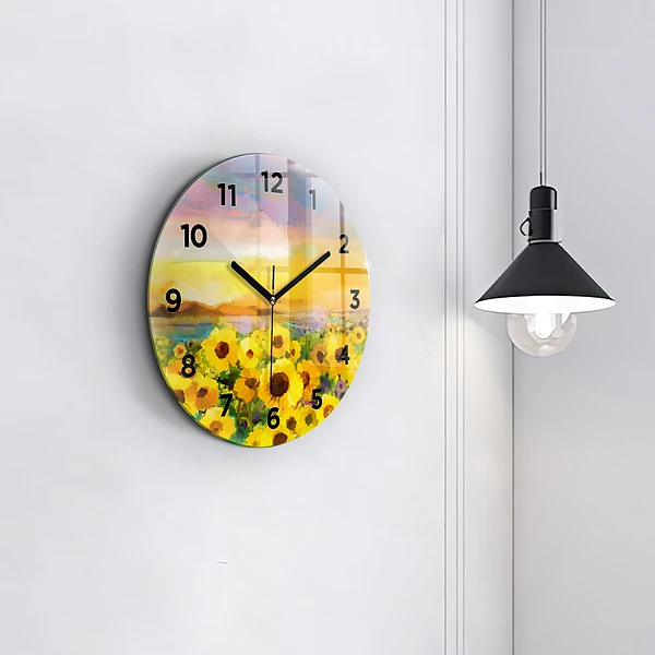 Wanduhr rund Feld mit Sonnenblumen