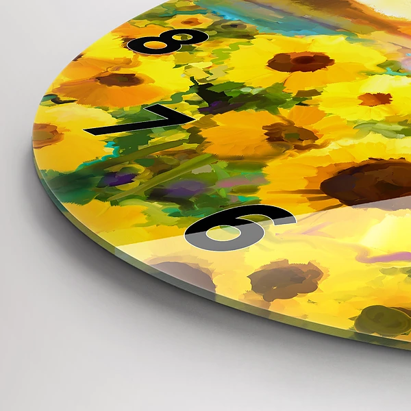 Wanduhr rund Feld mit Sonnenblumen