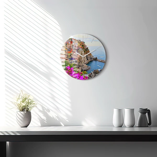 Wanduhr glas rund Cinque Terre Küste
