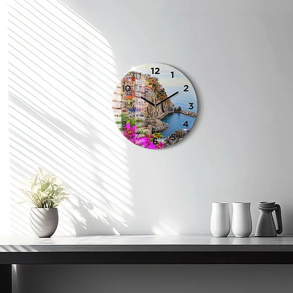 Wanduhr glas rund Cinque Terre Küste