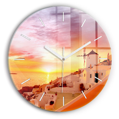 Wanduhr rund mit motiv Alte Windmühle in Santorini