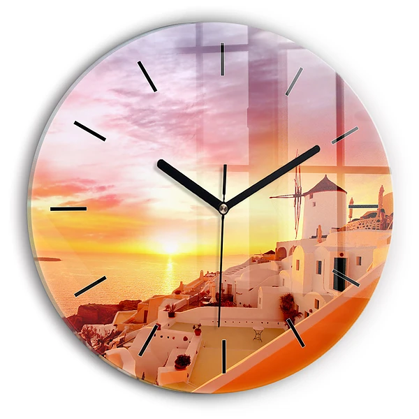 Wanduhr rund mit motiv Alte Windmühle in Santorini