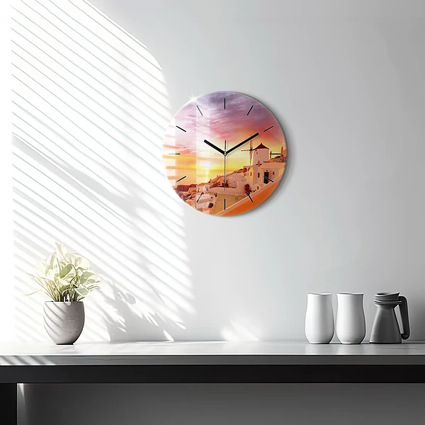 Wanduhr rund mit motiv Alte Windmühle in Santorini