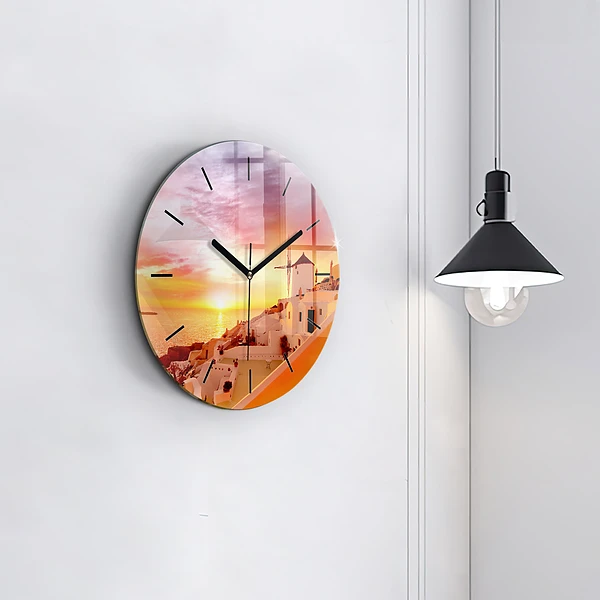 Wanduhr rund mit motiv Alte Windmühle in Santorini