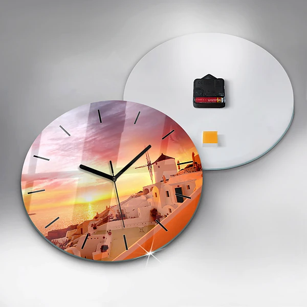 Wanduhr rund mit motiv Alte Windmühle in Santorini