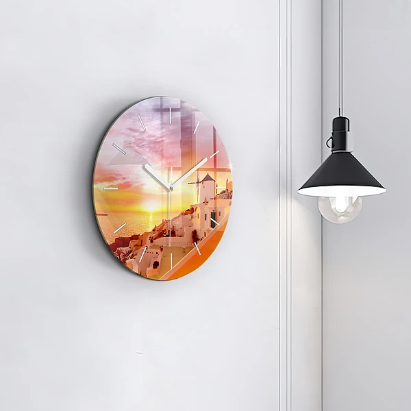 Wanduhr rund mit motiv Alte Windmühle in Santorini