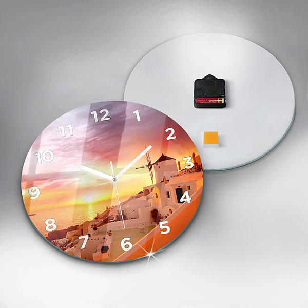 Wanduhr rund mit motiv Alte Windmühle in Santorini