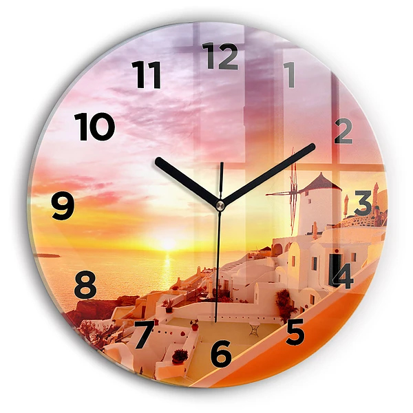 Wanduhr rund mit motiv Alte Windmühle in Santorini