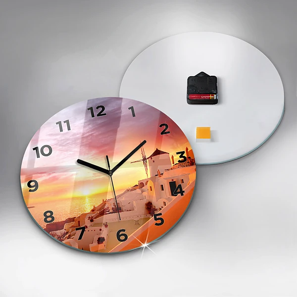 Wanduhr rund mit motiv Alte Windmühle in Santorini