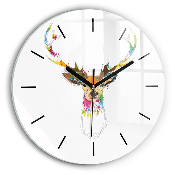 Wanduhr rund mit motiv Kopf eines farbigen Hirsches
