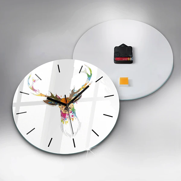 Wanduhr rund mit motiv Kopf eines farbigen Hirsches