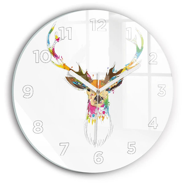 Wanduhr rund mit motiv Kopf eines farbigen Hirsches