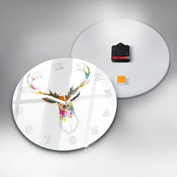 Wanduhr rund mit motiv Kopf eines farbigen Hirsches
