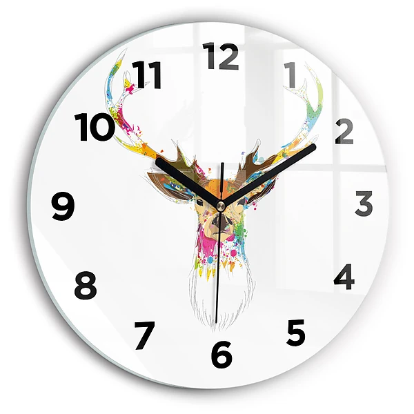Wanduhr rund mit motiv Kopf eines farbigen Hirsches