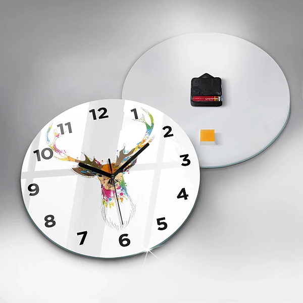 Wanduhr rund mit motiv Kopf eines farbigen Hirsches