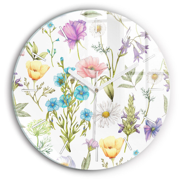 Wanduhr rund Komposition von Blumen