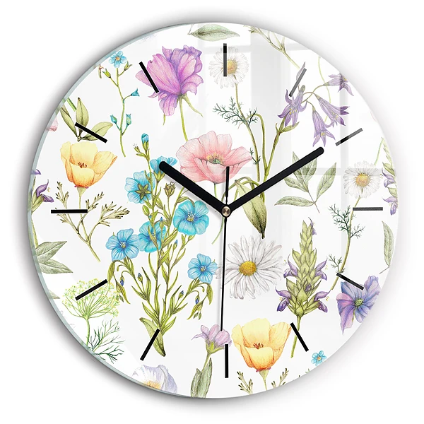 Wanduhr rund Komposition von Blumen