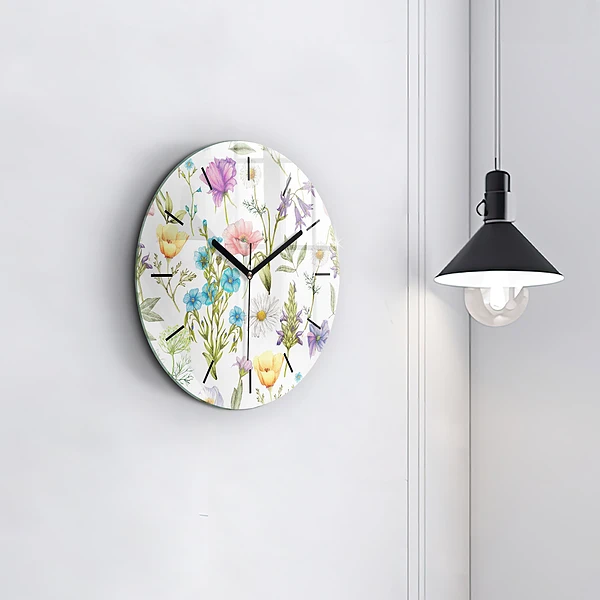 Wanduhr rund Komposition von Blumen