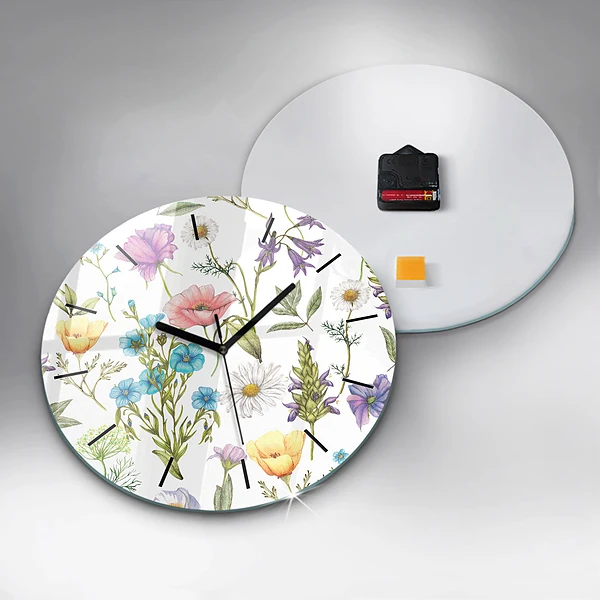 Wanduhr rund Komposition von Blumen